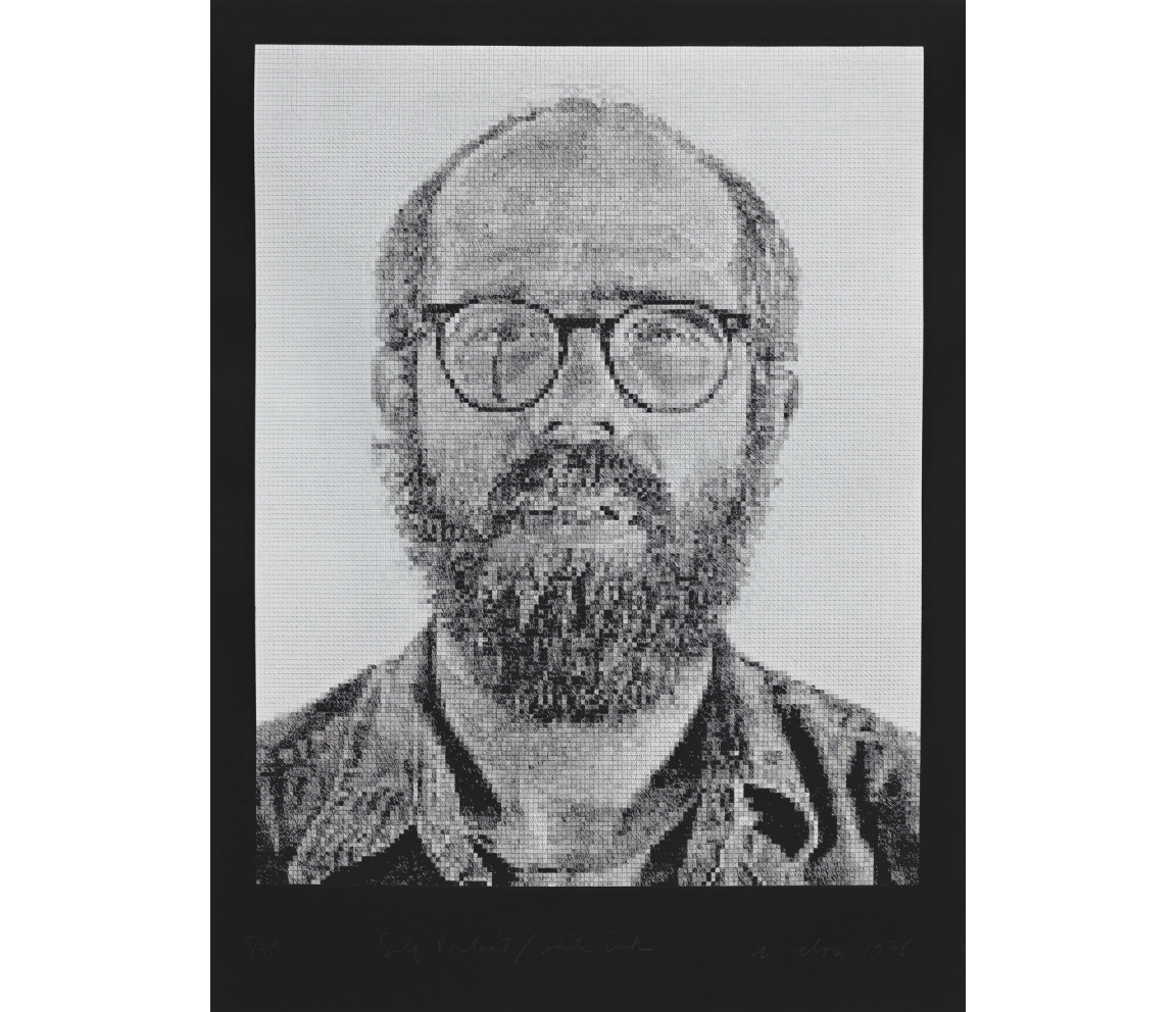"Self-Portrait/White Ink" (1978) by Chuck Close