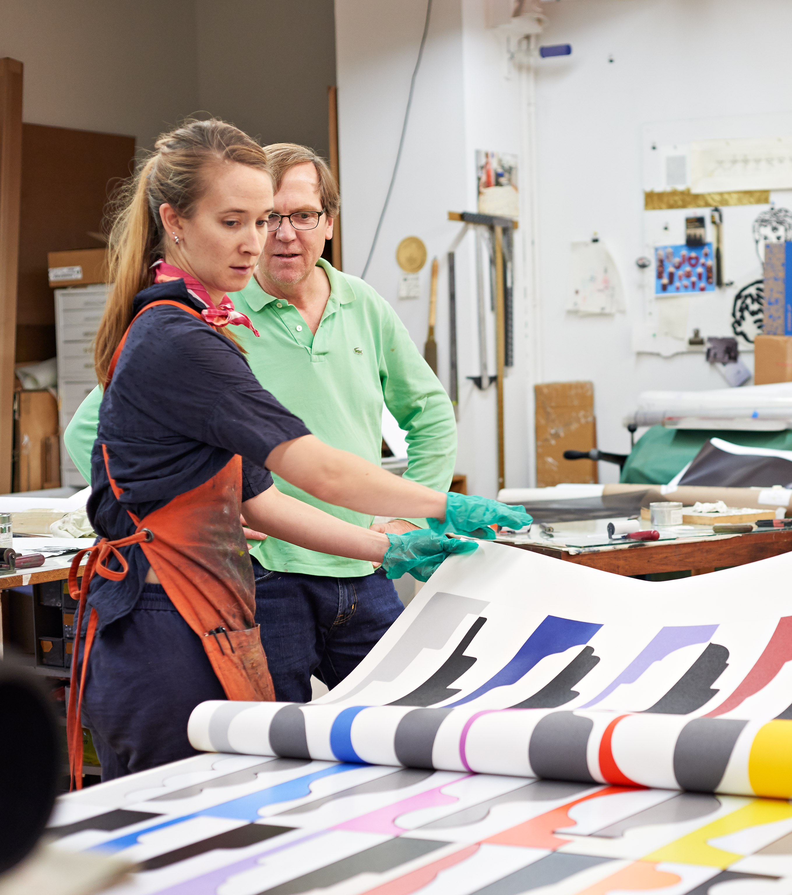 Sarah Carpenter and Dan Walsh printing "Profiles," 2019
