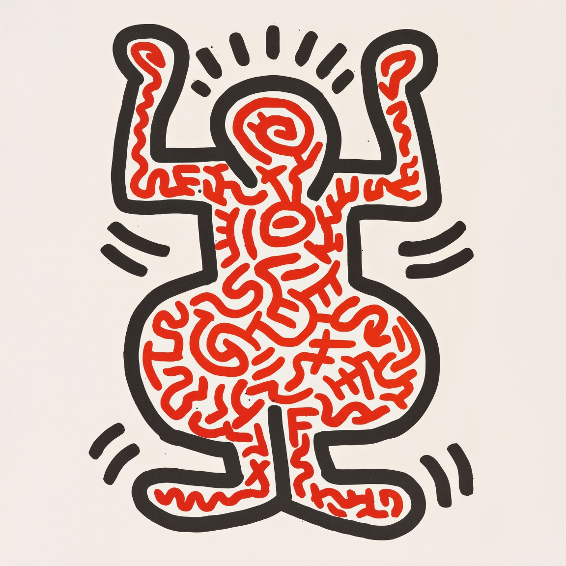 One of five lithographs from "Ludo 1-5" (1985) by Keith Haring