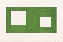 "Two Open Squares within a Green Area" (2017) by Robert Mangold