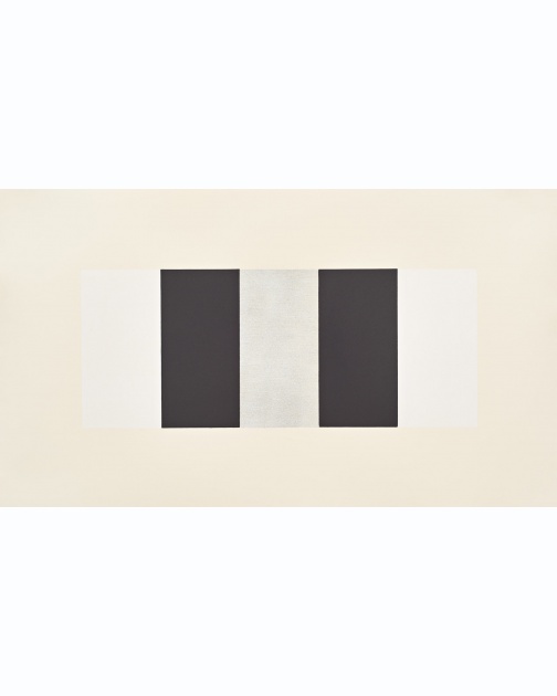 “Untitled (Band) (White, Black, White)” (2019) by Mary Corse