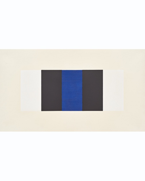 “Untitled (Band) (White, Black, Blue)” (2019) by Mary Corse