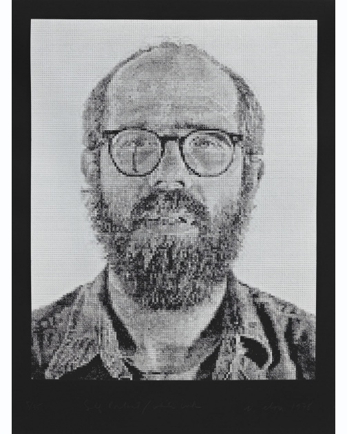 "Self-Portrait/White Ink" (1978) by Chuck Close