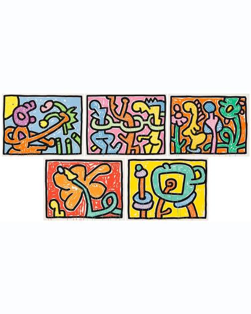 “Flowers” (1990) by Keith Haring, set of five silkscreens