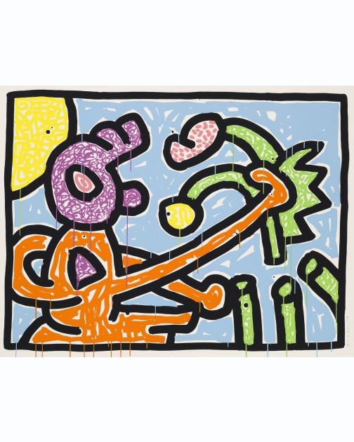 “Flowers” (1990) by Keith Haring, one from a set of five silkscreens