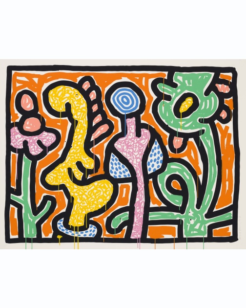 “Flowers” (1990) by Keith Haring, one from a set of five silkscreens