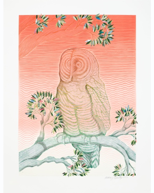"All Seeing Owl (dusk)" (2023) by Andrew Schoultz