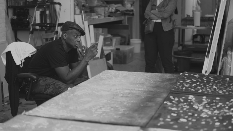 Leonardo Drew working at Pace Paper in Gowanus, Brooklyn. 