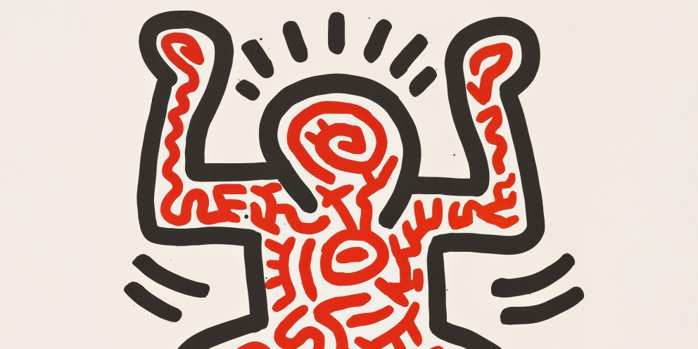 One of five lithographs from "Ludo 1-5" (1985) by Keith Haring