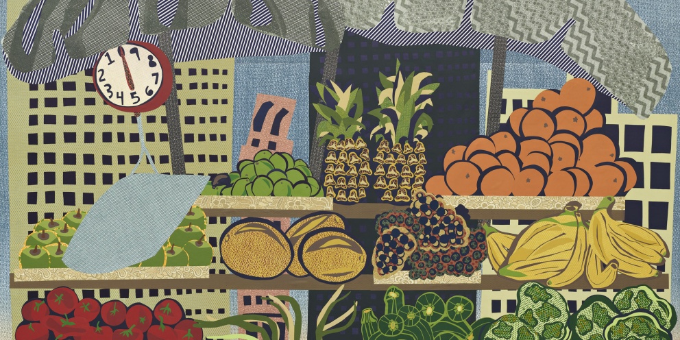 Detail of "Fruit Stand" (2022) by Blair Saxon-Hill