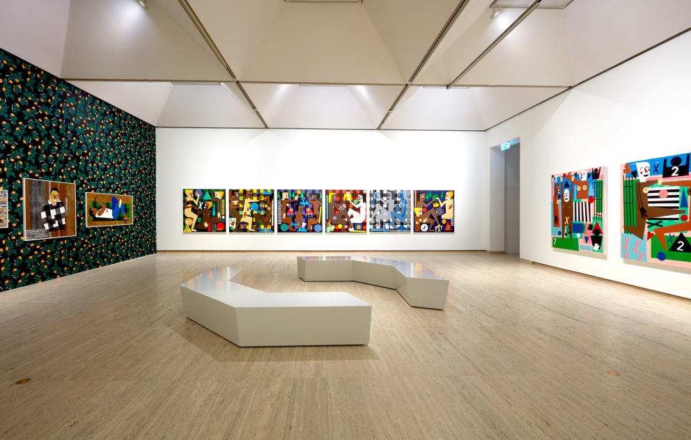 Installation view of Nina Chanel Abney’s ‘Framily Ties’, part of 'Matisse Alive' at the Art Gallery of New South Wales, Sydney, Australia. Photo © AGNSW, Diana Panuccio