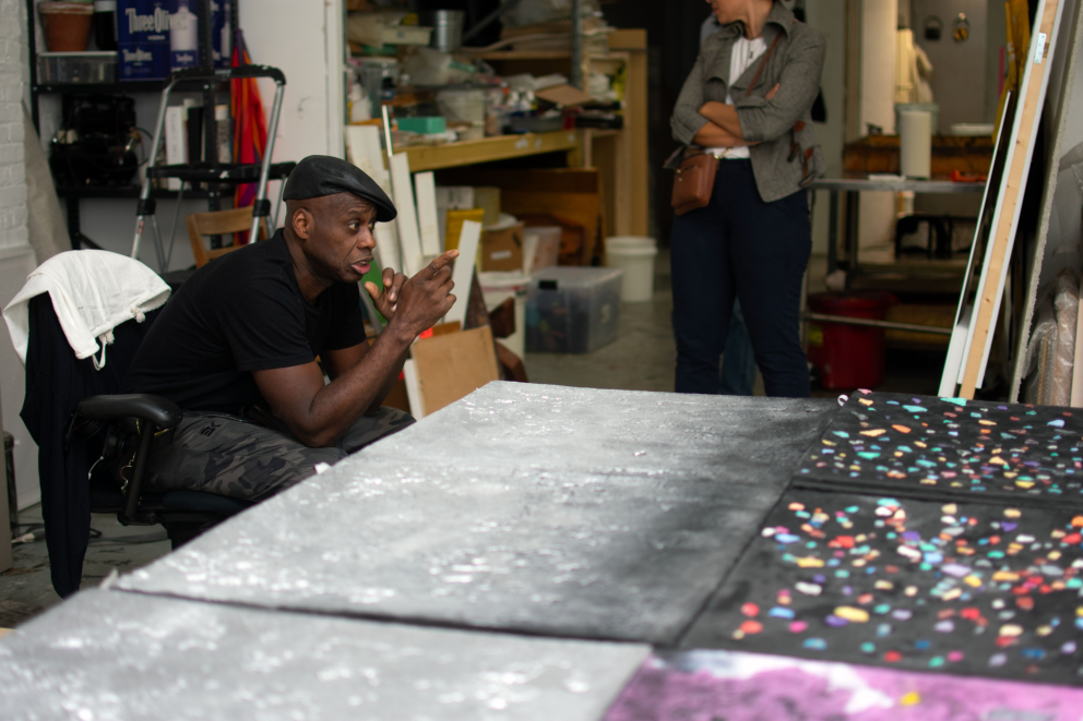 Leonardo Drew working at Pace Paper in Gowanus, Brooklyn. 